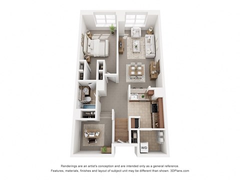 Floor plan for 1 bed, 1 bath, 855 sqft